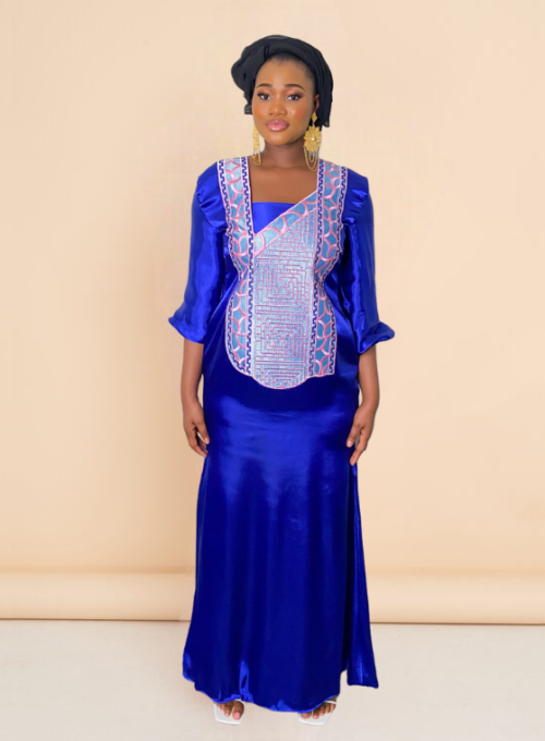 Khadija M’bubu Agbada neck satin silk boubou dress (4)